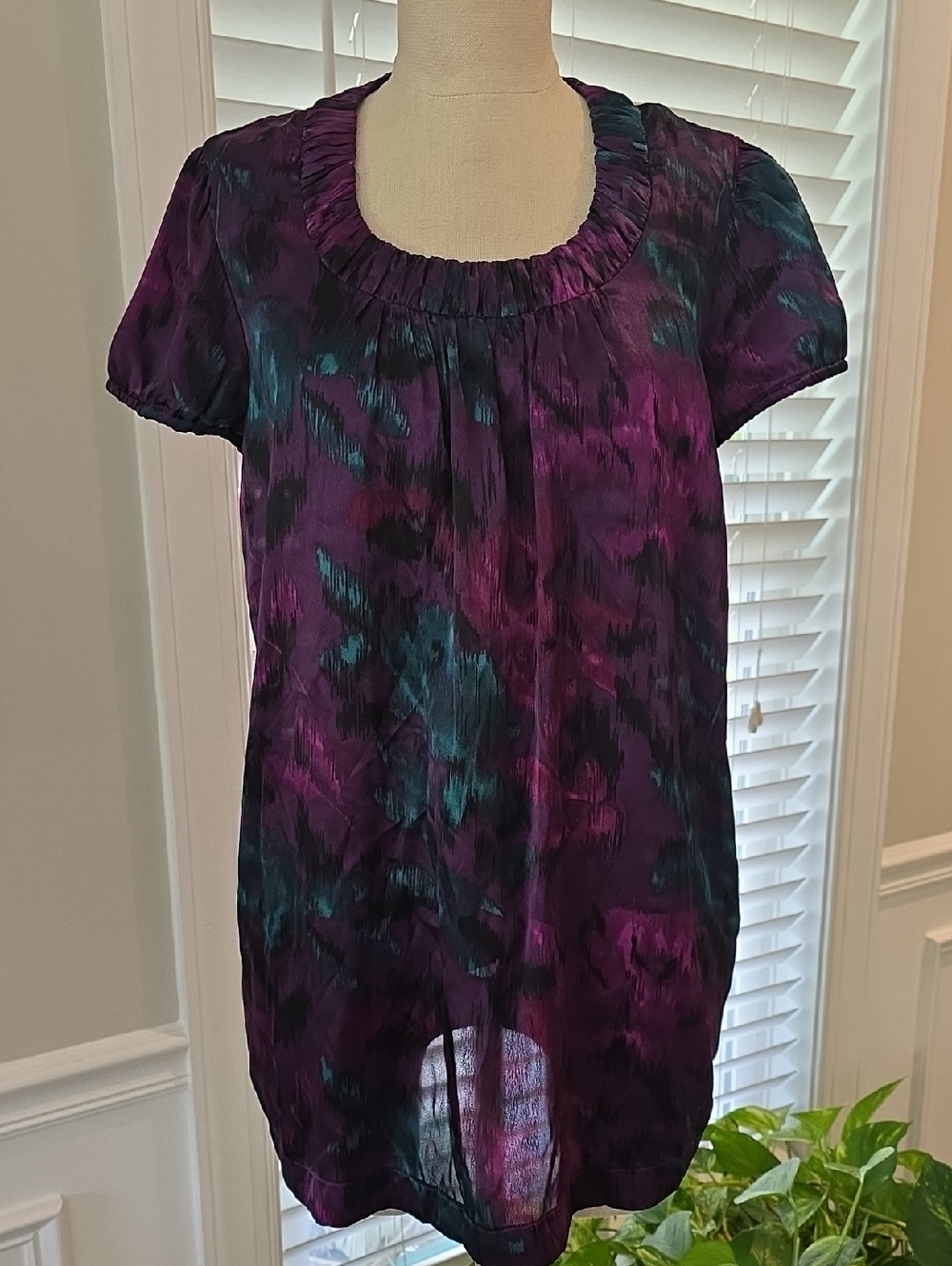 Motherhood Purple Teal Printed Short Sleeve Tunic